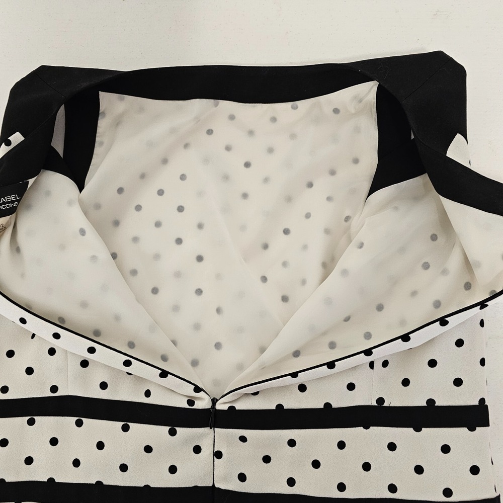 Black Label by Evan Picone Womens 12 White Black Polka Dotd Dress Flare Lined - Picture 6 of 13